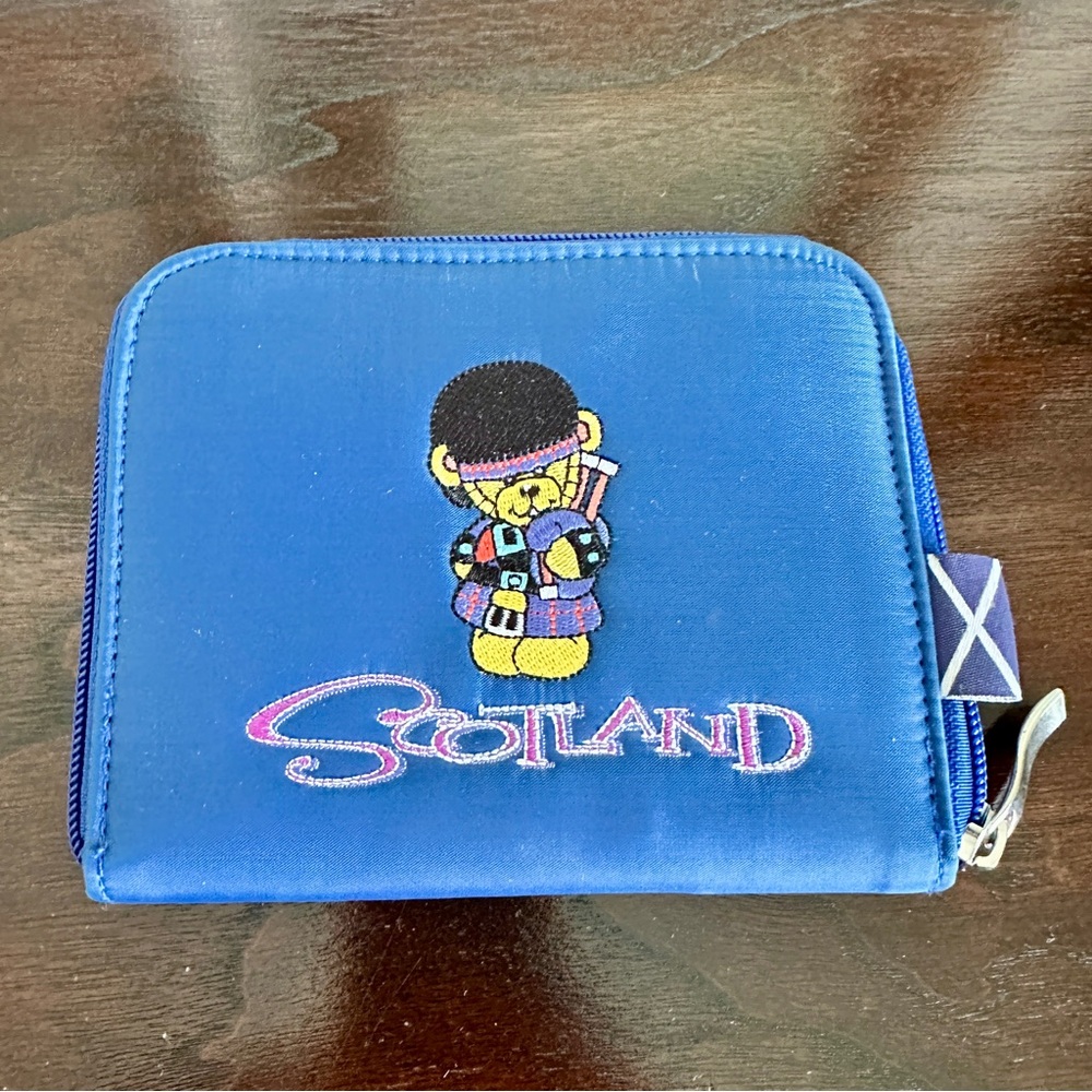 Vintage Embroidered Blue Scotland Bear Wallet